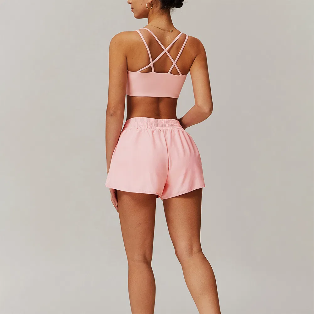 Быстросохнущий спортивный бюстгальтер Cross Push up, подтягивающий бедра, для бега, велоспорта, фитнеса, модные шорты с карманами, 2 предмета, женская одежда для занятий йогой в тренажерном зале