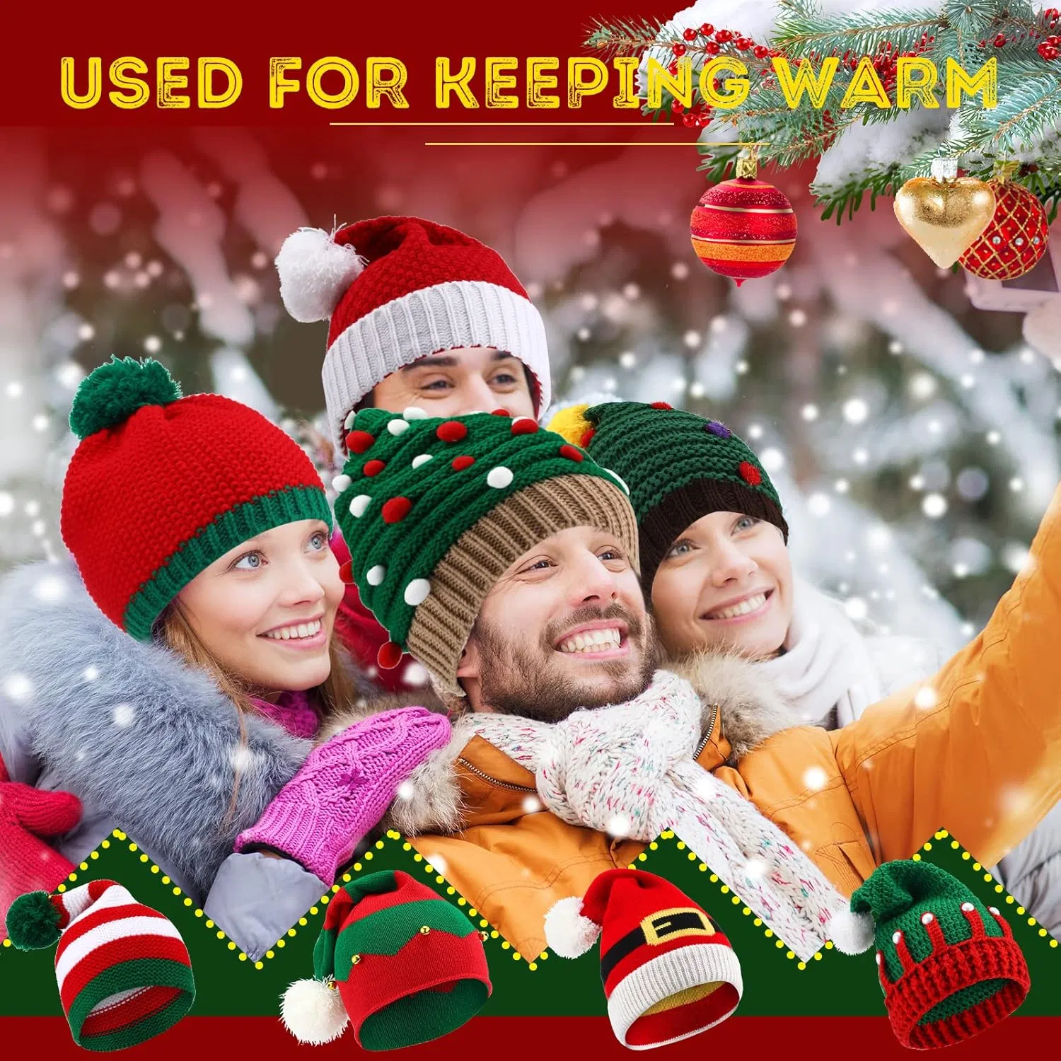 Зимние вязаные крючком шапки Санты для взрослых, Рождественские шапочки-бини, шапка Эльфа с помпоном, забавная Рождественская вечеринка, Новогодний праздник, Рождественские аксессуары, украшения, шапочки