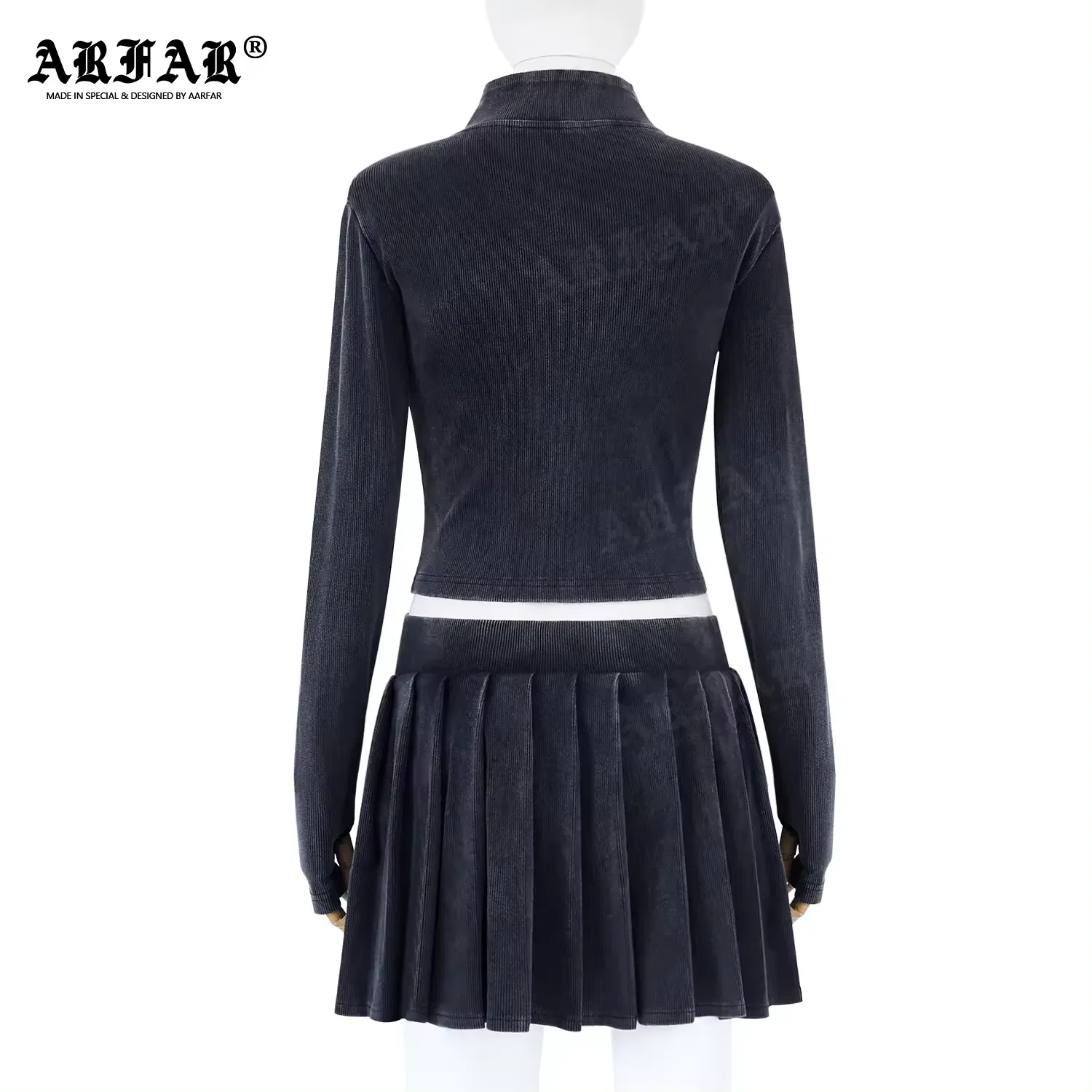 Женская куртка, плиссированная юбка, хлопковый вязаный кардиган с высоким воротом, короткий кардиган на молнии, комплект из двух предметов с вышивкой, высокая талия для женщин