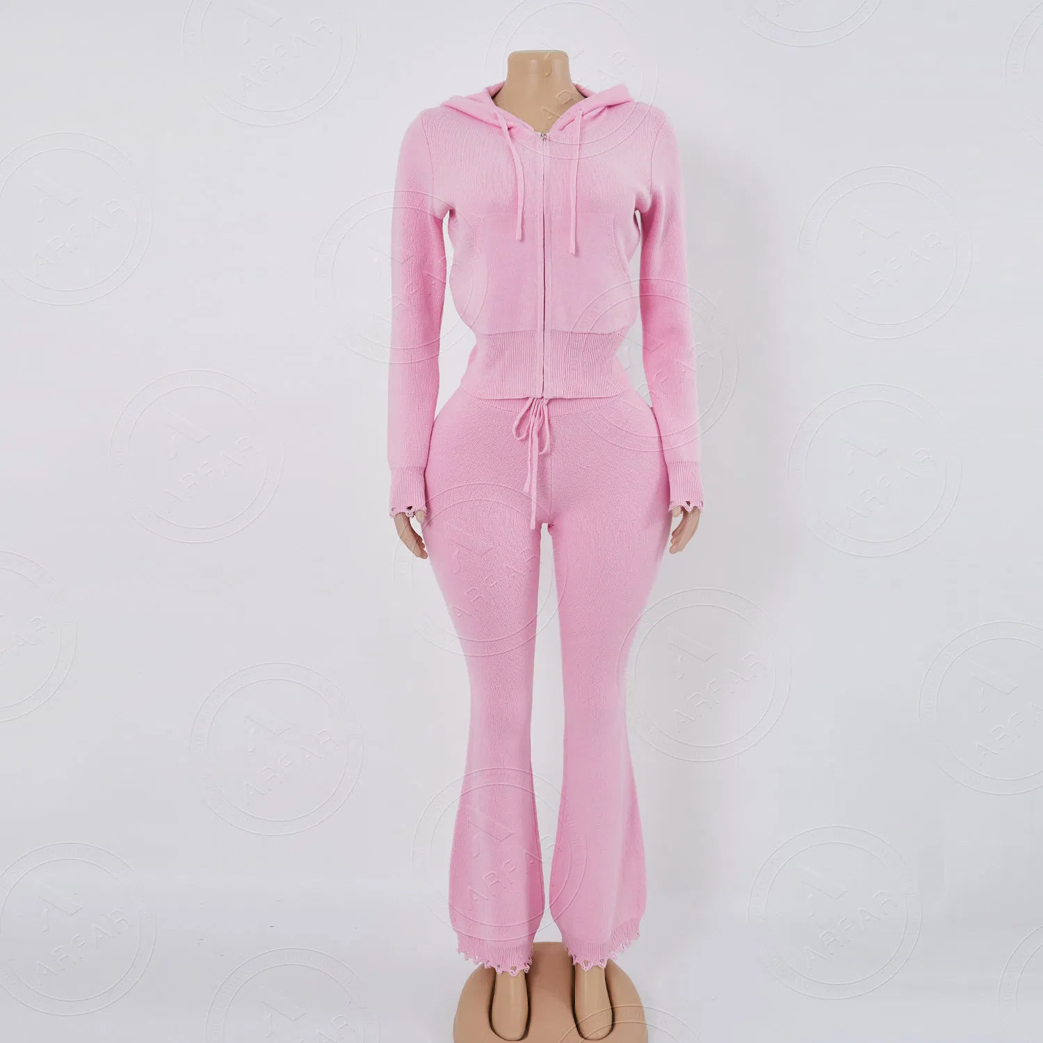 Зимний женский повседневный однотонный свитер с капюшоном и длинными рукавами и расклешенные брюки, комплект из трикотажа и двух предметов для тренировок для женщин