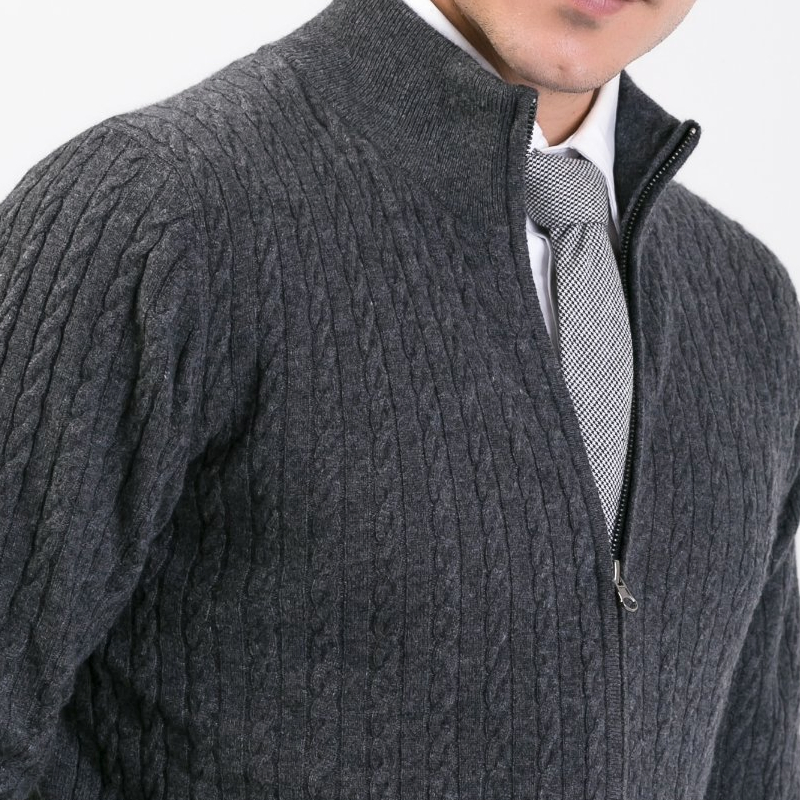 Мужской модный шерстяной кашемировый свитер-кардиган на двойной молнии