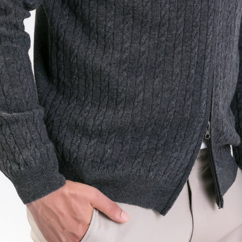 Мужской модный шерстяной кашемировый свитер-кардиган на двойной молнии