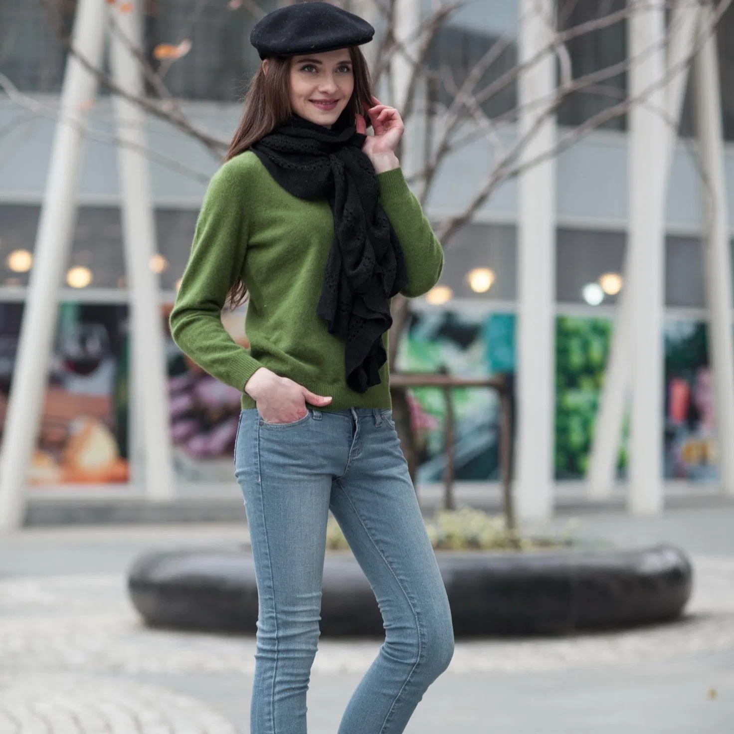 Женский свитер-пуловер с V-образным вырезом из кашемира для женщин (1500002068)