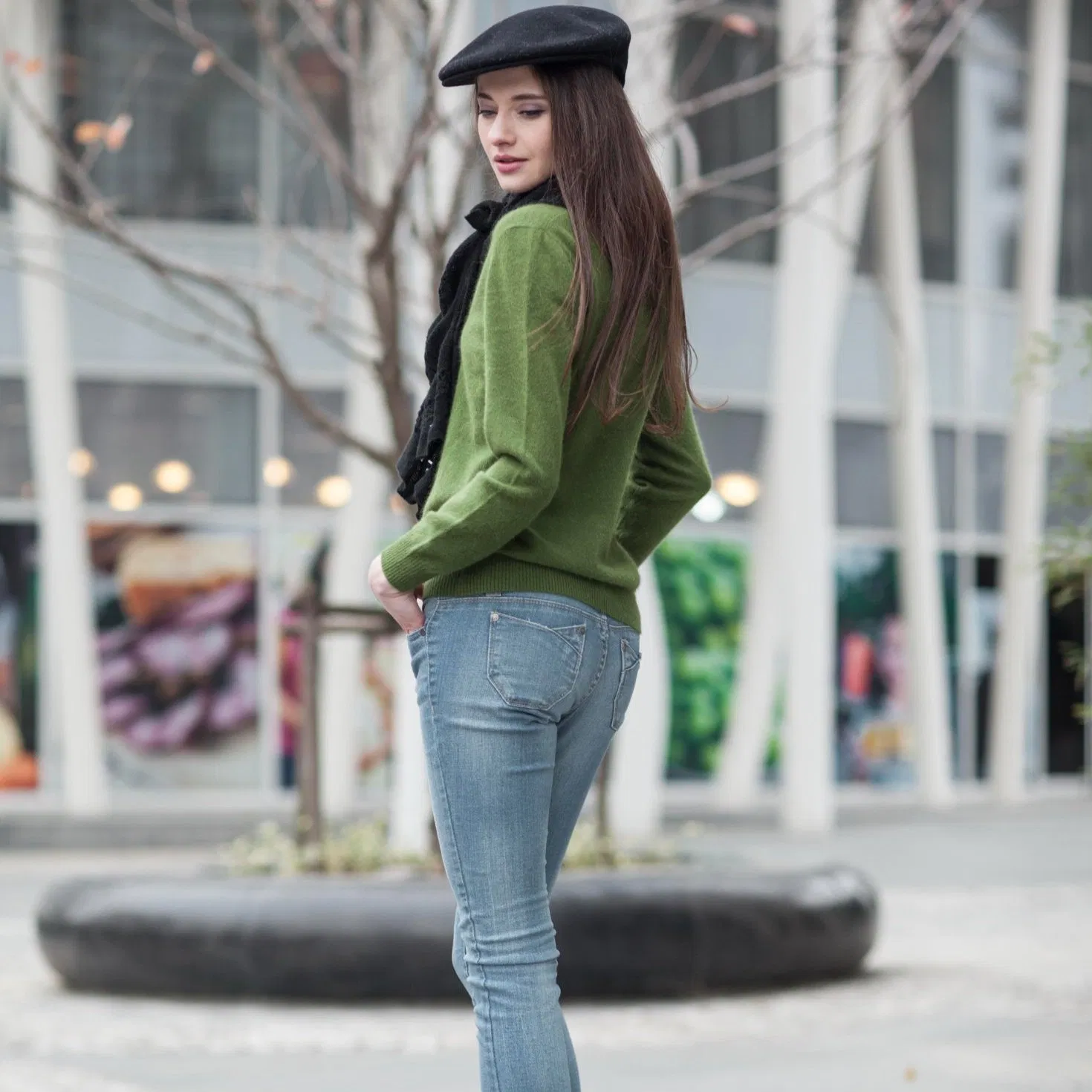 Женский свитер-пуловер с V-образным вырезом из кашемира для женщин (1500002068)