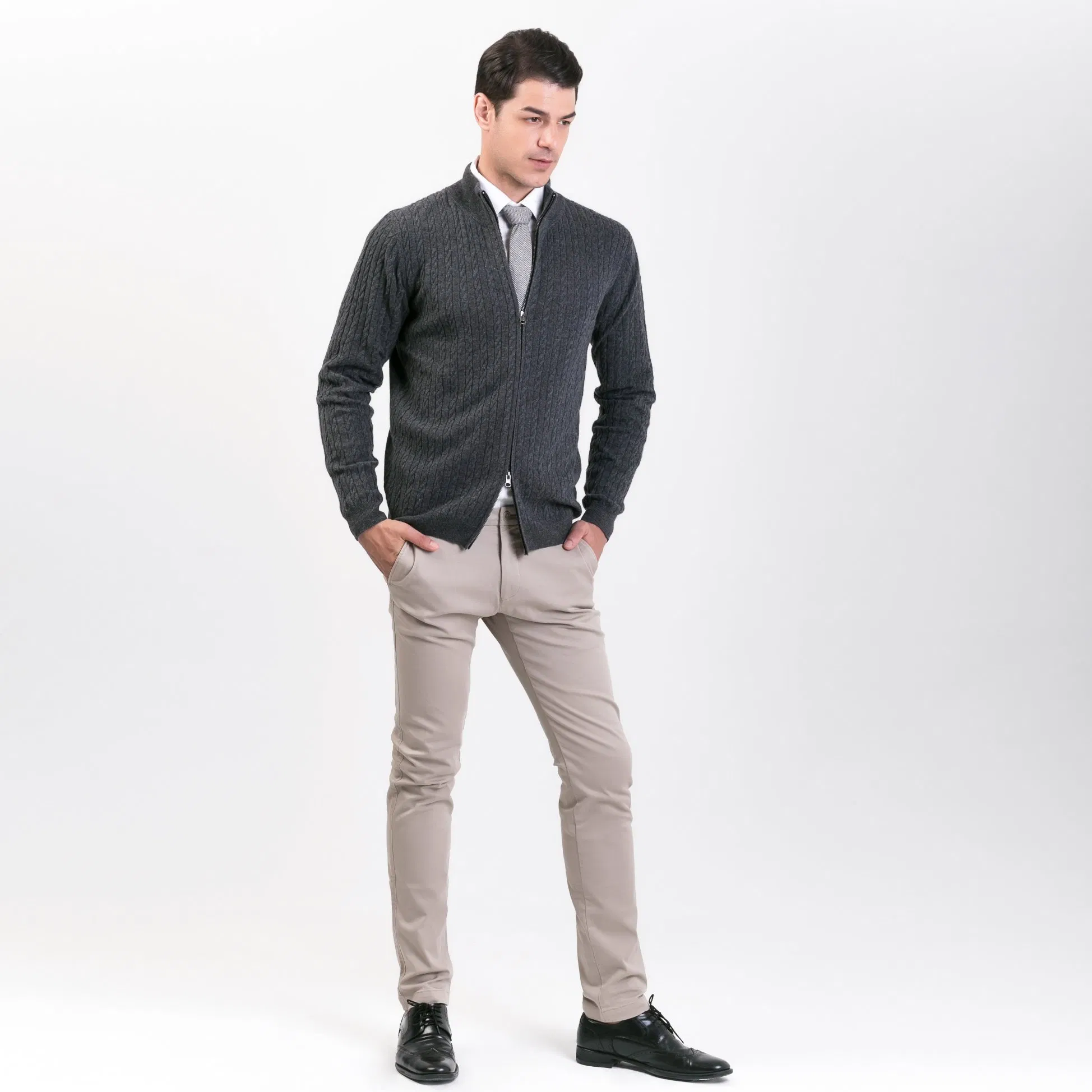 Мужской модный шерстяной кашемировый свитер-кардиган на двойной молнии