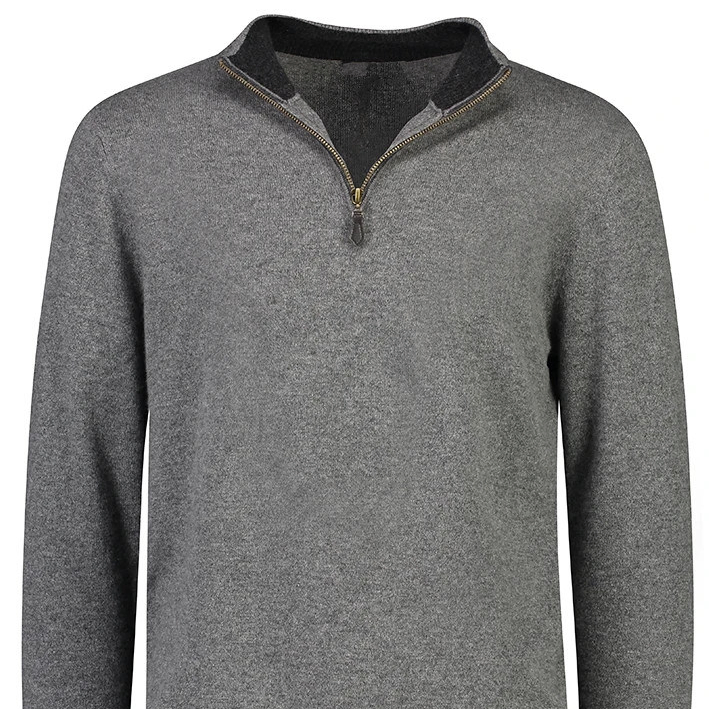 Мужской шерстяной кашемировый свитер-джемпер с застежкой-молнией и кожаным пуловером с высоким воротом