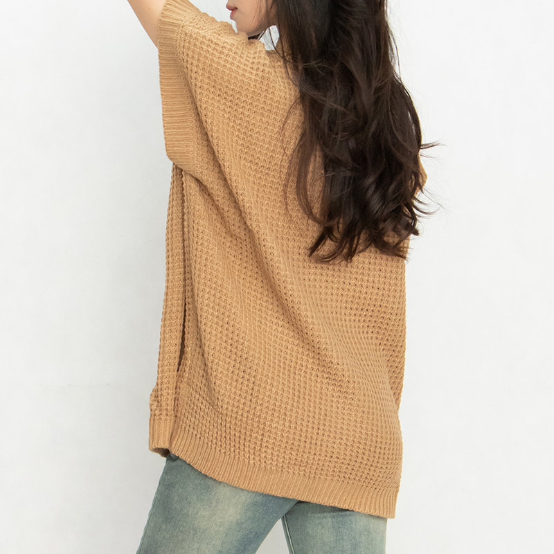 Изготовленный на заказ логотип Crewneck, легкий вязаный топ-свитер, женский пуловер с круглым вырезом "летучая мышь" и коротким рукавом
