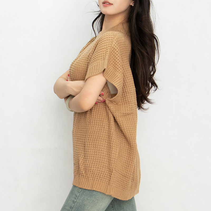 Изготовленный на заказ логотип Crewneck, легкий вязаный топ-свитер, женский пуловер с круглым вырезом "летучая мышь" и коротким рукавом