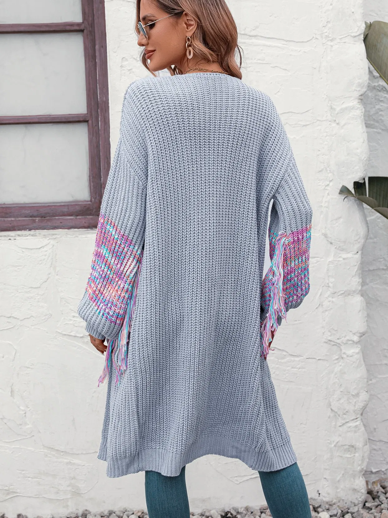 Женский длинный модный кардиган, свитер, женский вязаный кардиган