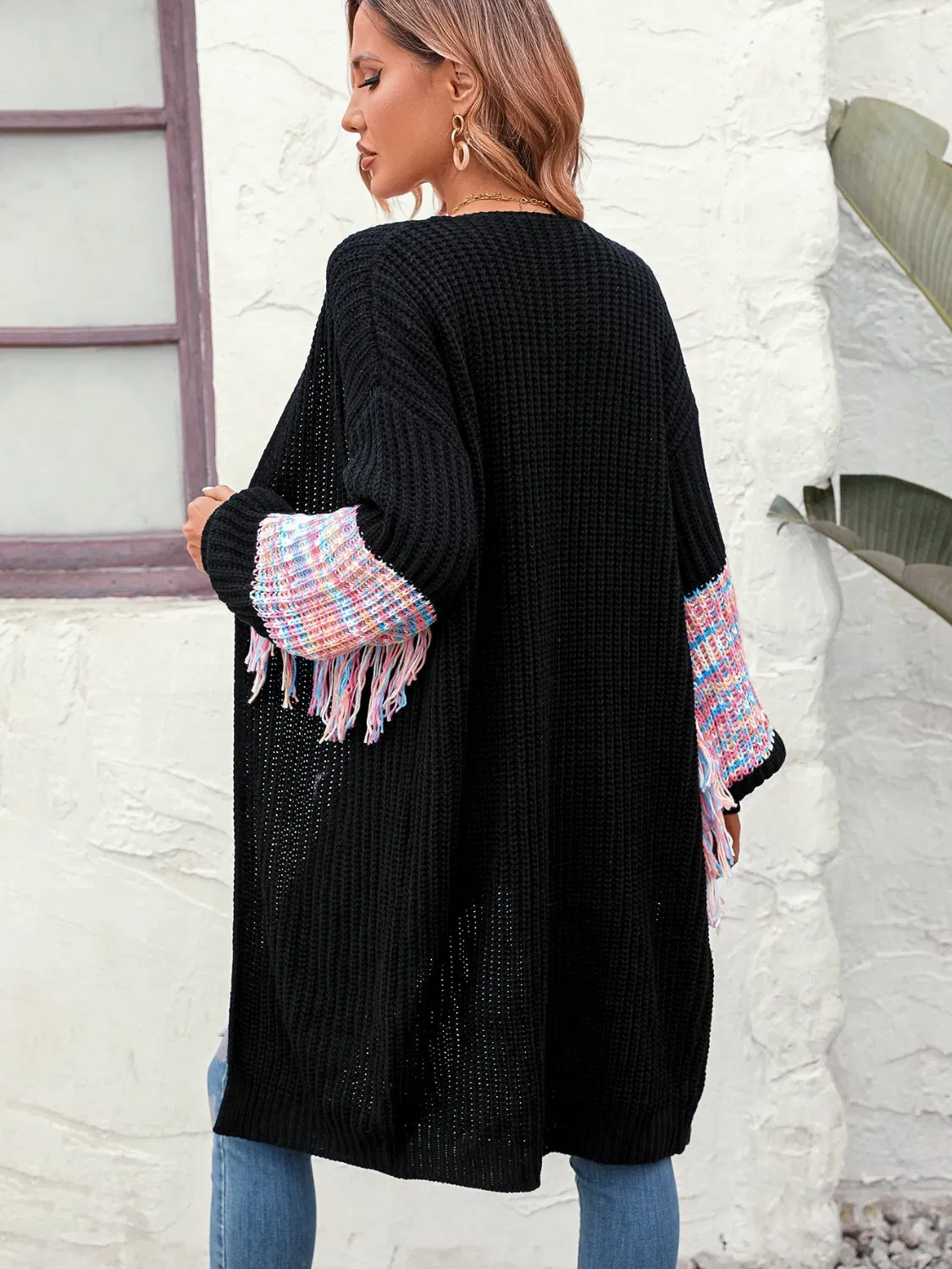 Женский длинный модный кардиган, свитер, женский вязаный кардиган