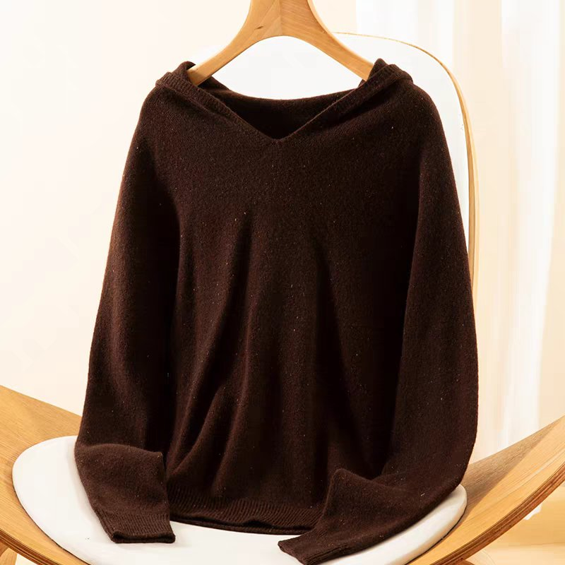 Женский осенне-зимний однотонный повседневный пуловер с капюшоном из 100% шерсти с капюшоном от prime