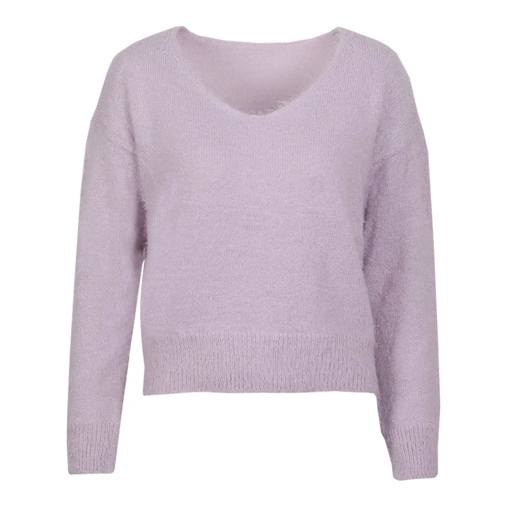 Женский осенне-зимний модный свитер с кроликом, длинные рукава, свободный однотонный пуловер больших размеров, V-образный вырез, открытая спина, вязаный свитер, нижняя рубашка