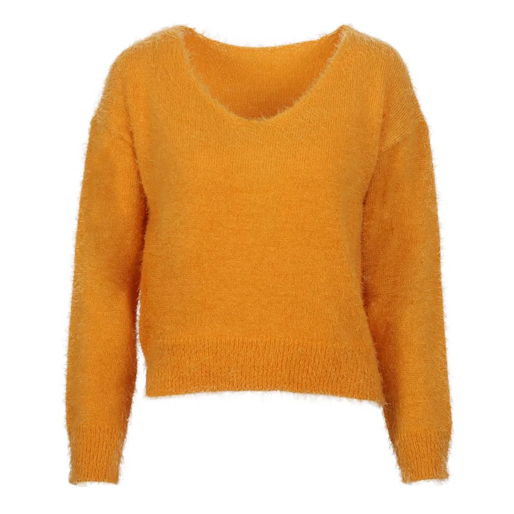 Женский осенне-зимний модный свитер с кроликом, длинные рукава, свободный однотонный пуловер больших размеров, V-образный вырез, открытая спина, вязаный свитер, нижняя рубашка