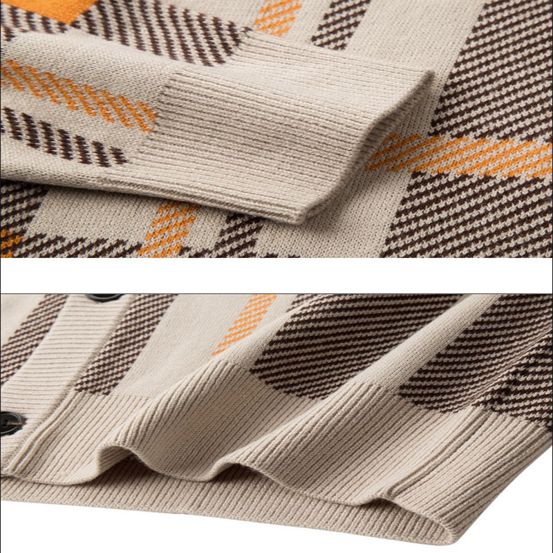 Весенний мужской вязаный кардиган в клетку из саржи контрастного цвета, свитер с длинным рукавом