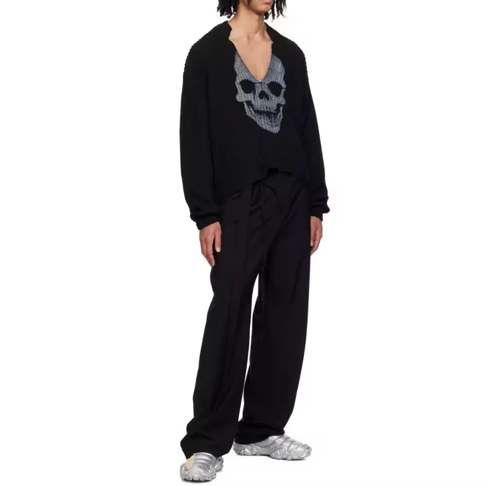 Модный свитер оверсайз с длинным рукавом, свободный жаккардовый вязаный пуловер, джемпер, Готические свитера унисекс с черепами