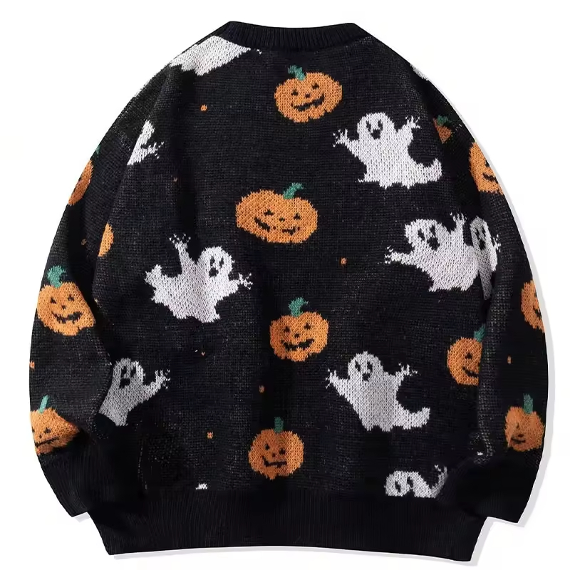 Свитер на Хэллоуин, свободный повседневный свитер плотной вязки с жаккардовым узором, свитер на тему Хэллоуина