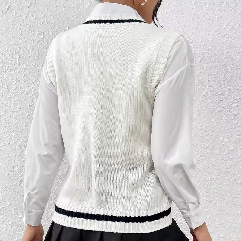 Женский вязаный крючком жилет Топ Свитер с V образным вырезом Жилет Белый вязаный пуловер Свитер