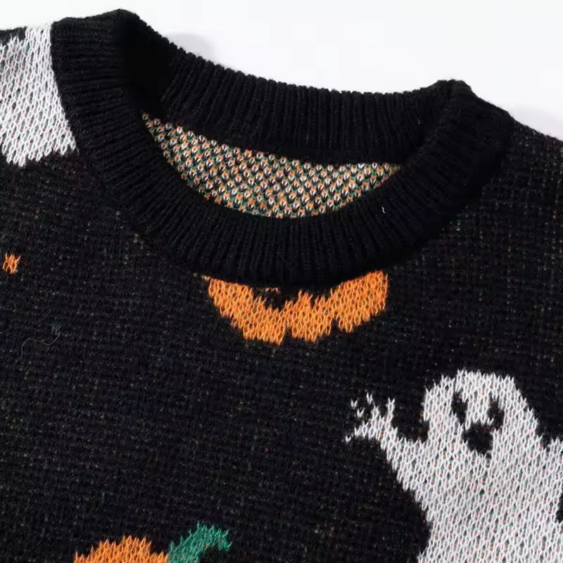 Свитер на Хэллоуин, свободный повседневный свитер плотной вязки с жаккардовым узором, свитер на тему Хэллоуина