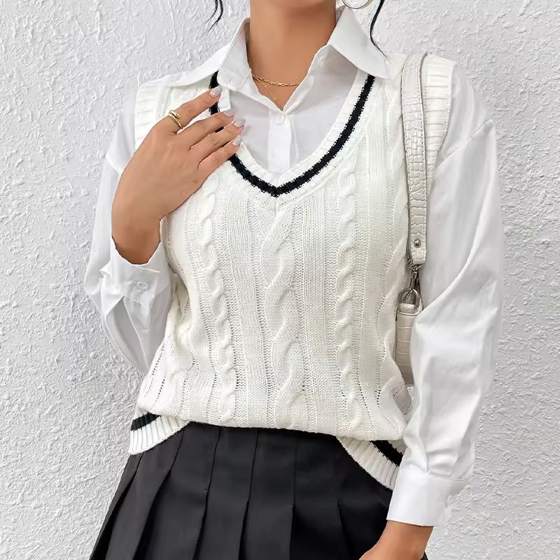 Женский вязаный крючком жилет Топ Свитер с V образным вырезом Жилет Белый вязаный пуловер Свитер