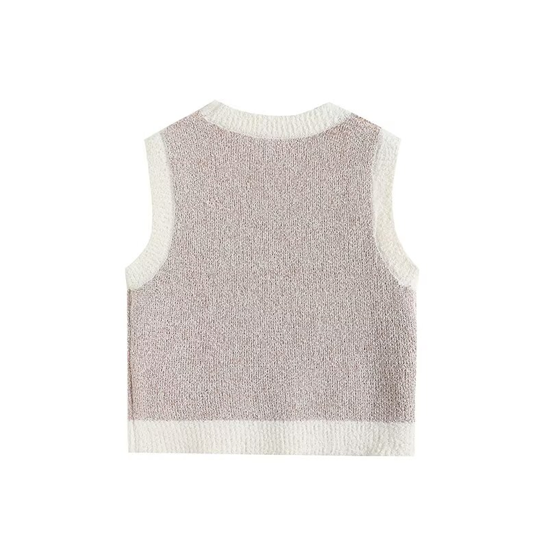 Za Women&prime;s Clothing Приталенный короткий жаккардовый вязаный жилет с круглым вырезом без рукавов