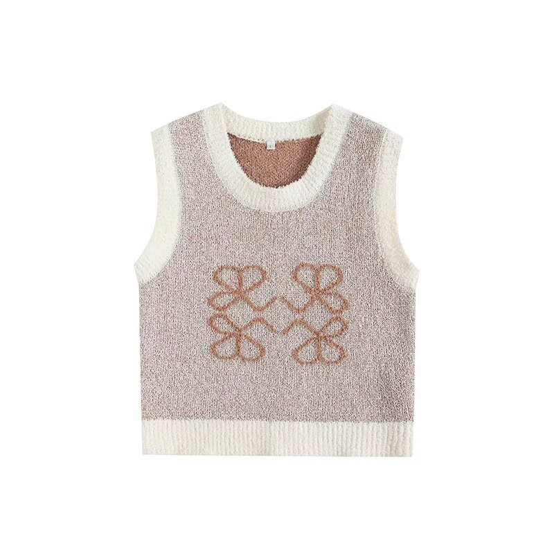 Za Women′s Clothing Приталенный короткий жаккардовый вязаный жилет с круглым вырезом без рукавов