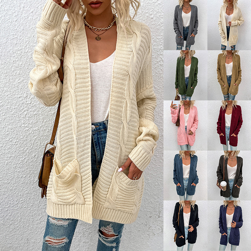 Осенне-зимний новый женский кардиган средней длины Twist Rope Sweater