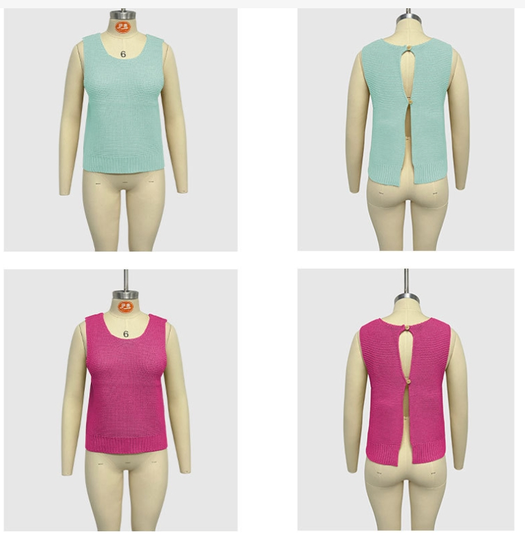 Летняя женская модная однотонная рубашка на бретелях, вязаный жилет на пуговицах, повседневный вязаный жилет без рукавов с круглым вырезом