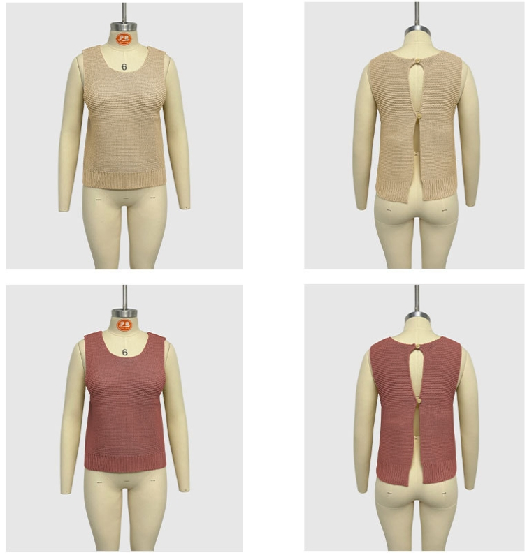 Летняя женская модная однотонная рубашка на бретелях, вязаный жилет на пуговицах, повседневный вязаный жилет без рукавов с круглым вырезом