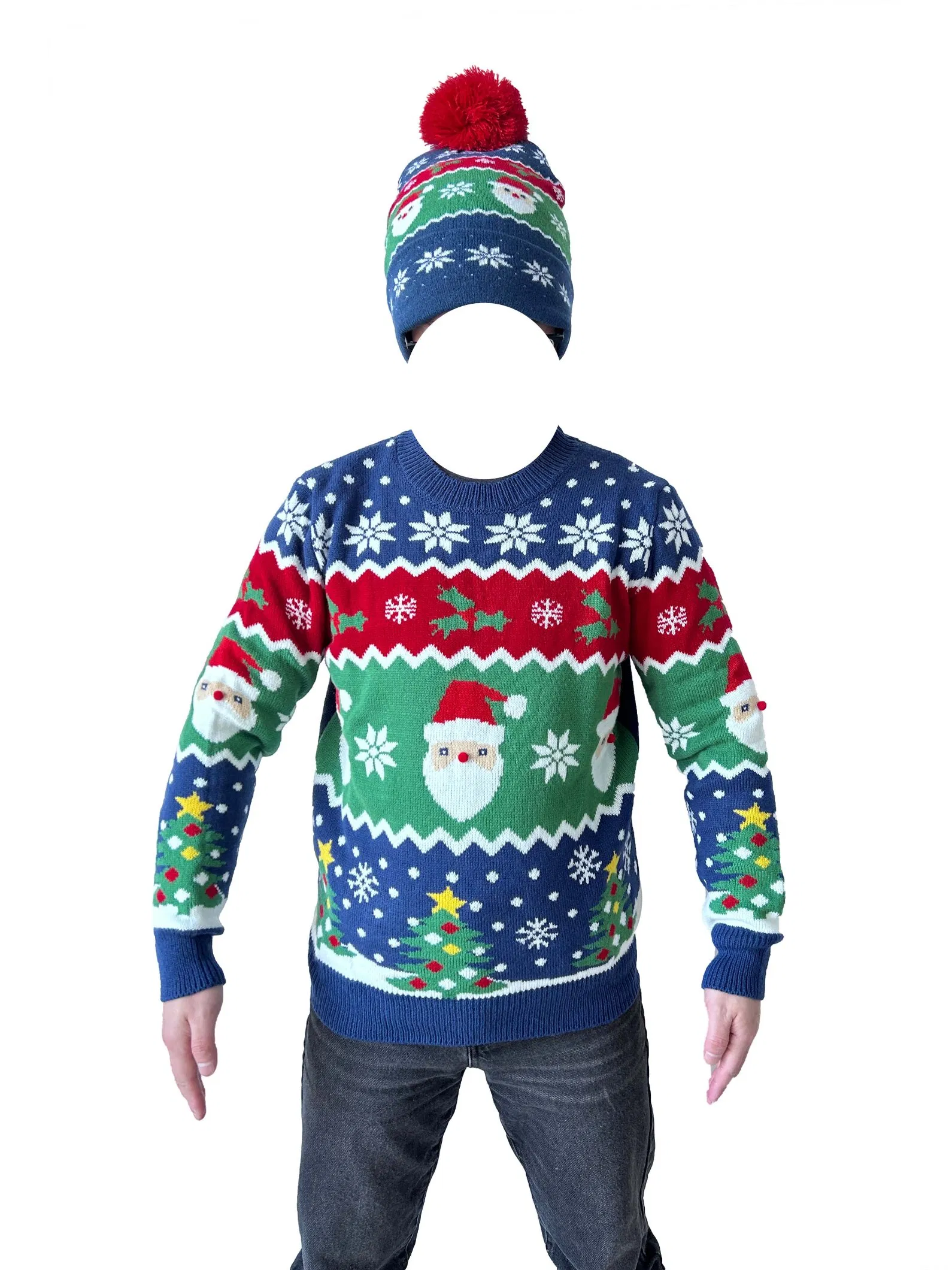 Рождественский комплект шапки с помпоном из жаккардовой вязки Christmas Aldi Customized