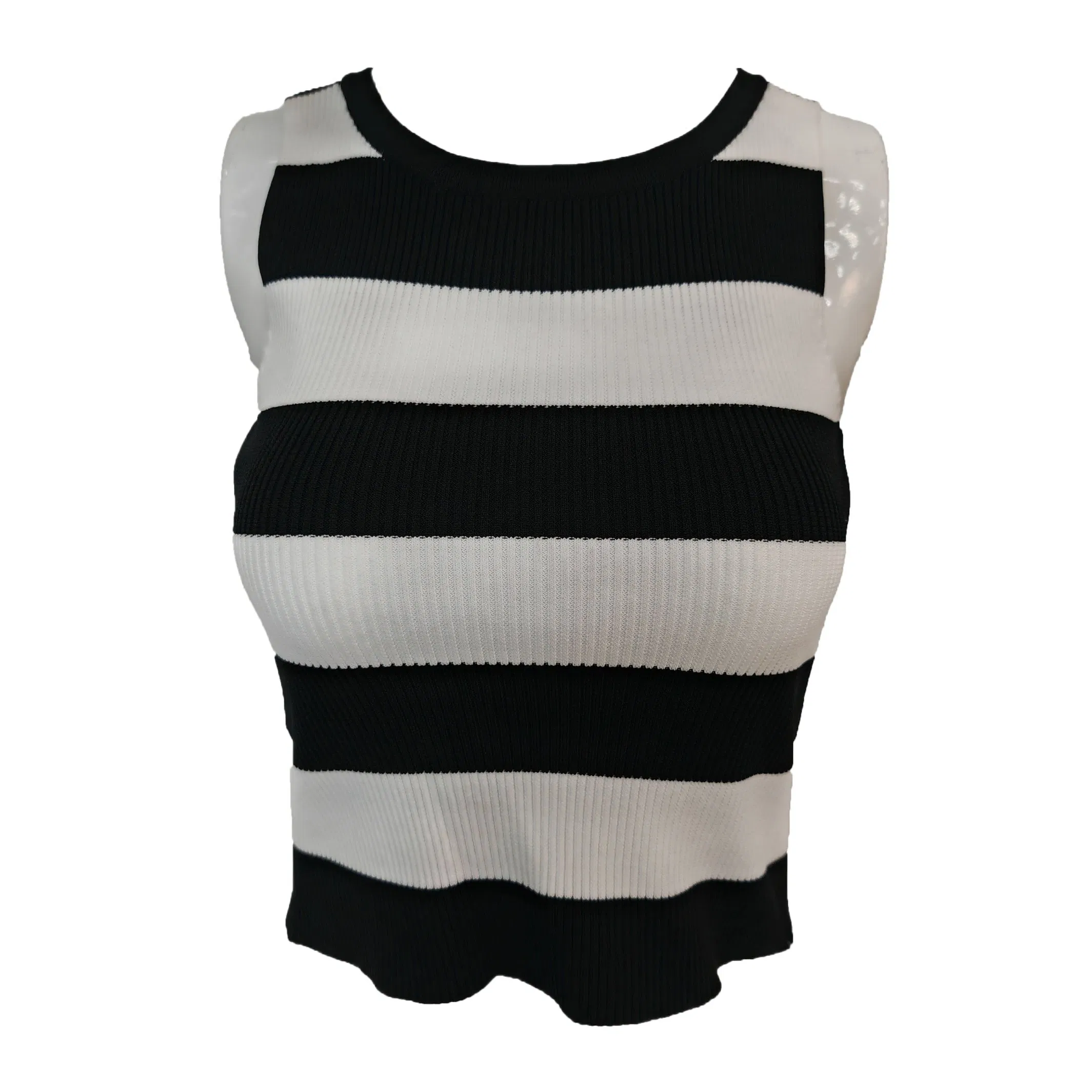 Новый женский винтажный топ на бретелях, тонкий короткий повседневный жилет в полоску с цветными блоками, укороченный вязаный свитер с круглым вырезом, жилет