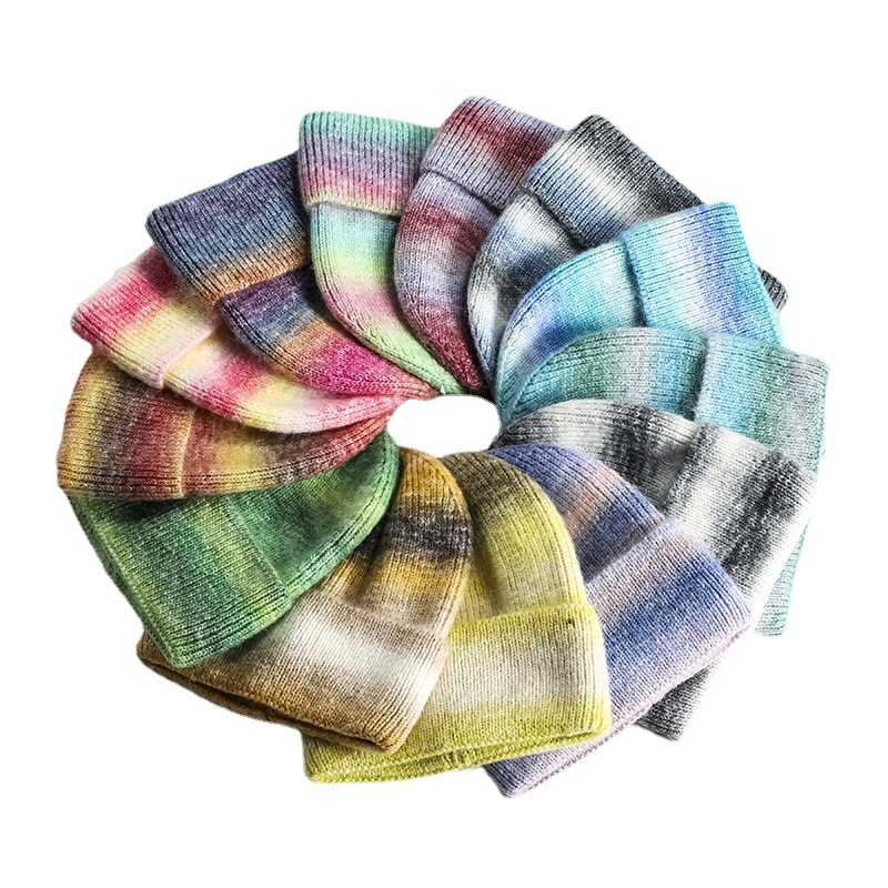 Градиентная теплая вязаная шапочка Rainbow Tie Dye с вышивкой из шерсти с логотипом на заказ
