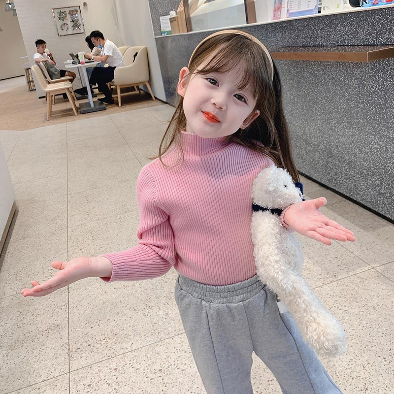 Хорошее качество, последние разработки, зима-осень, однотонный хлопковый свитер с воротником-стойкой для малышей, вязаный пуловер для девочек, свитер