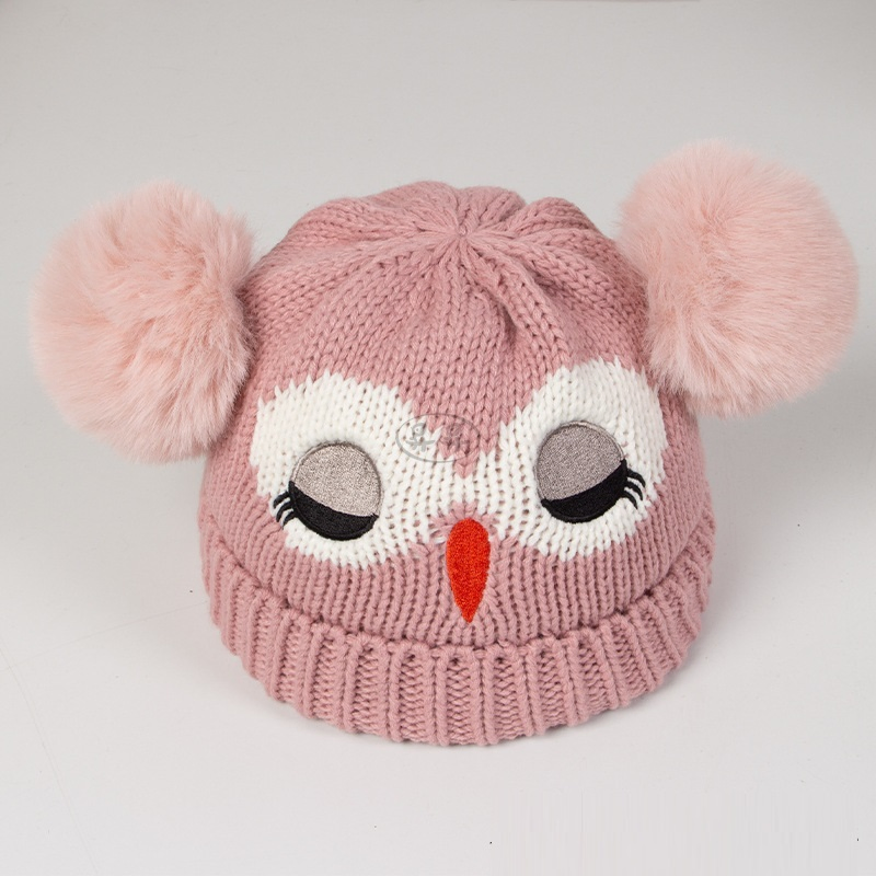 Вязаная теплая шапка с мультяшной Совой, Новый стиль, детская шапочка с двойным шаром