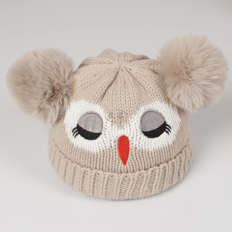 Вязаная теплая шапка с мультяшной Совой, Новый стиль, детская шапочка с двойным шаром