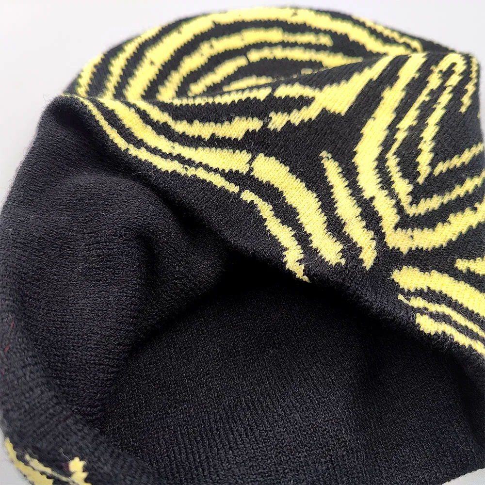 Красочный образец зимней шапки-бини из жаккарда в новом стиле, графическая шапка-бини без манжетов, вязаная на заказ из акрила