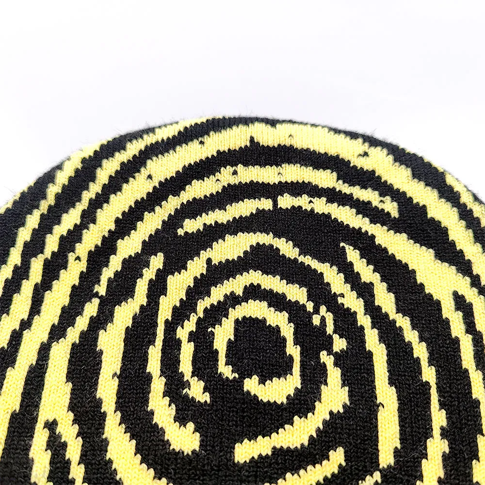 Красочный образец зимней шапки-бини из жаккарда в новом стиле, графическая шапка-бини без манжетов, вязаная на заказ из акрила
